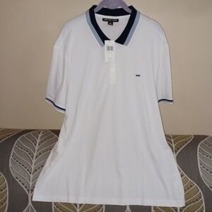 NEW Michael Kors Men's XXL White/Blue 100% Cotton Polo Shirt NWT